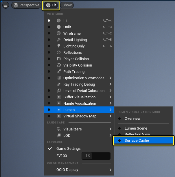 视图模式（View Mode） > Lumen > 表面缓存（Surface Cache）
